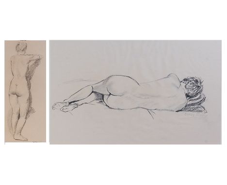 W Hamel - Standing nude, pastel, signed lower right in pen, 29 x 12cm; together with a further nude lying study, pastel, sign