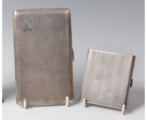 A large late Art Deco silver pocket cigarette case, having engine turned exterior and gilt-washed interior, by John Rose, Bir