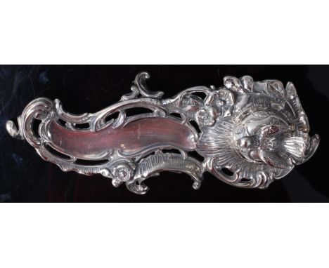 A Continental Art Nouveau silver plated inkstand, of pierced floral sinuous design, the hinged cover with finial in the form 