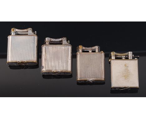 Three various 1930s Dunhill silver plated engine turned lighters, patent numbers; 848767 (5.5cm), 390107 (5.6cm), and 390107 