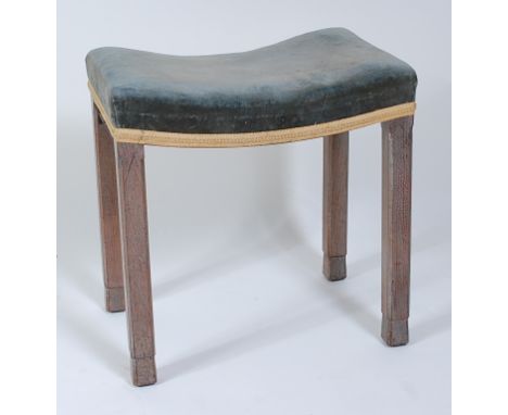An Art Deco limed oak George VI coronation stool, the upholstered top of dish form, stamped GR VI Coronation verso, further s
