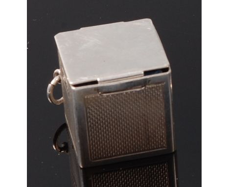 A 1980s silver snooker chalk holder, of cube form, with removable lid and engine turned panels, maker William H Manton, Birmi