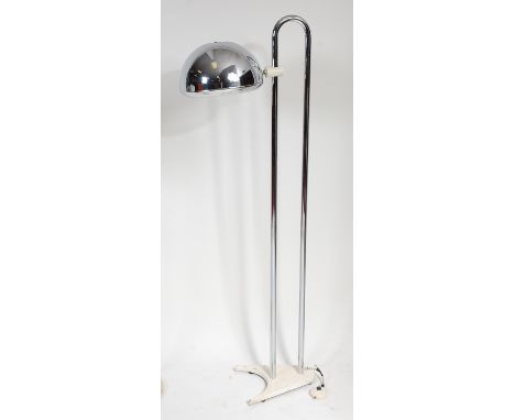 A 1960s tubular chrome standard lamp, the column of arched form, with adjustable domed shade to a painted iron base, h.151cm