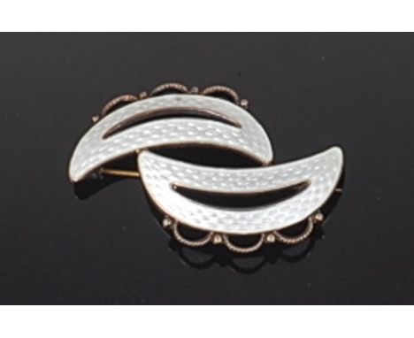 Arne Nordlie - An enamel and sterling silver reverse crescent brooch, having raised monogram and '925S' mark verso, w.4.7cm  