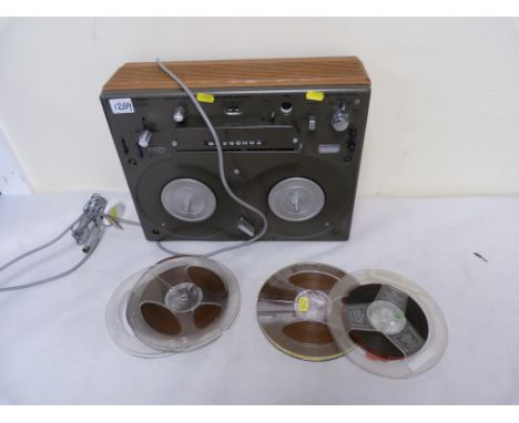 Practical Tandberg reel to reel tape recorder with wood cheeks