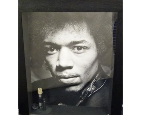 Jimi Hendrix Experience, studio microphone in a framed presentation. The presentation includes a microphone that was owned an