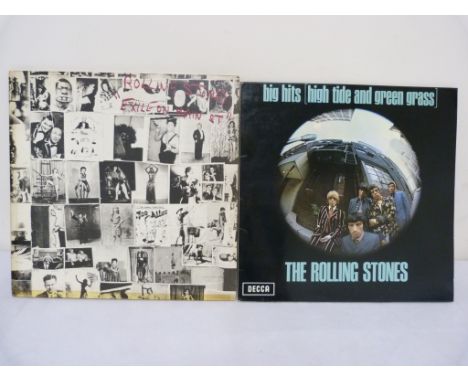 Two Rolling Stones LP's. Exile On Main Street (UK 1st) and Big Hits High Tide and Green Grass (green label with stapled bookl