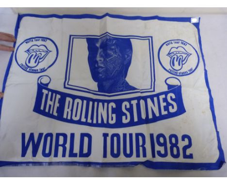 Rolling Stones World Tour 1983 blue flag, missing stick Condition Report. some foxing