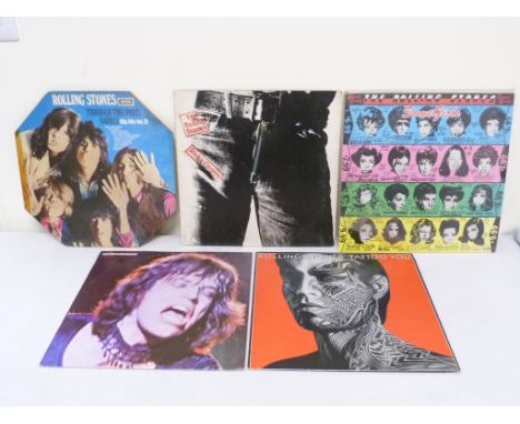 Five Rolling Stones LP's to include Sticky Fingers, Through The Past Darkly and Some Girls (Die-Cut sleeve).   Condition Repo