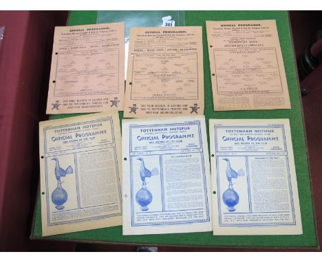Tottenham Hotspur Home Programmes, 1945-6 v. Arsenal, Derby, F.A Eleven - Hall Benefit, 46-7 v. Newcastle, West Ham, Manchest