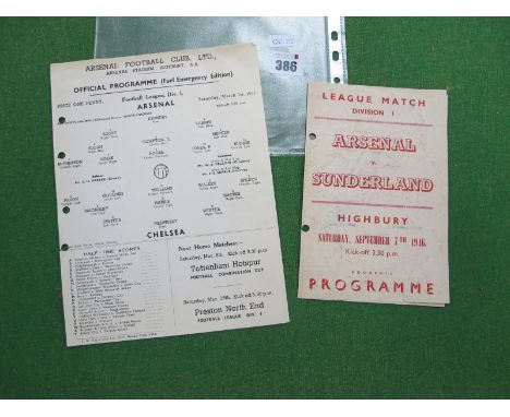 Arsenal Home Programmes, 1946-7 v. Chelsea Fuel Emergency Edition for the game on March 1st (four punch holes) and Pirate iss