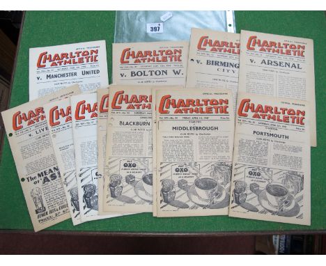 Charlton Athletic Home Programmes, 1946-7 v. Sunderland, Blackburn, Huddersfield, Middlesborough, Portsmouth, Arsenal, Liverp