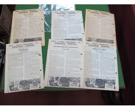 Charlton Athletic Home Programmes, 1945-6 v. Chelsea, Derby, Brentford - League &amp; F.A. Cup, Wolves - F.A Cup, Arsenal, (a