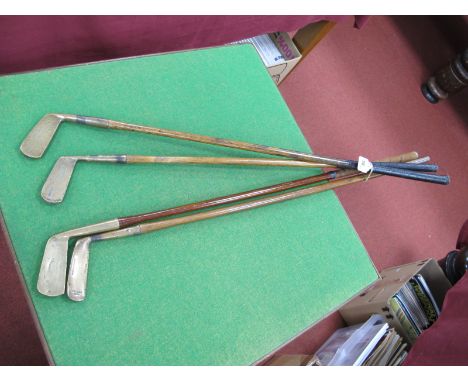 Golf: Hickory Shaft Putter Clubs, all with brass heads, Campbell, Prestwick, Gem, Cann &amp; Taylor, Army &amp; Navy Holdfast