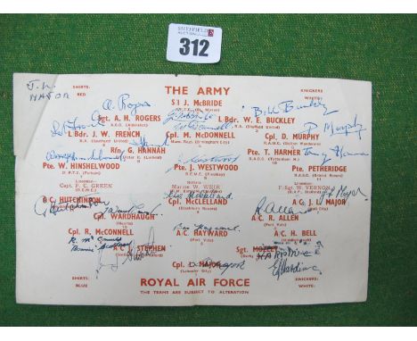 1948 The Army v. royal air force Single Sheet Programme, at Wolves, dated March 10th, bearing signatures of all players to te