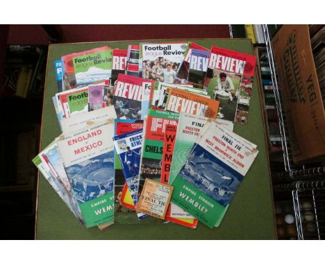 F.A Cup Final Programmes, 1954, 60, 64 plus ticket and song sheet, 65, 70, England homes, Big Match, non-league, P.S.V v. Ars