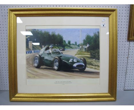 Stirling Moss Autograph; together with Stuart Booth, pencil signed on the border of a coloured print, 'Beating Those Bloody R