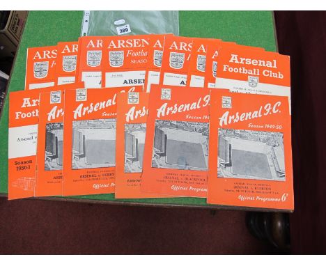 Arsenal Home Programmes, 1949-50 v. Everton, Blackpool, Bolton, Derby, Portsmouth, 50-1 v. Bolton, Charlton, 51-2 v. Blackpoo