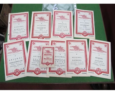 Arsenal Home Programmes, 1948-9 v. Burnley, (two punch holes), Manchester City, Sheffield United, Birmingham, Middlesbrough, 