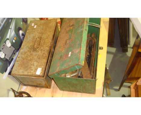 2 vintage tool boxes along with tools