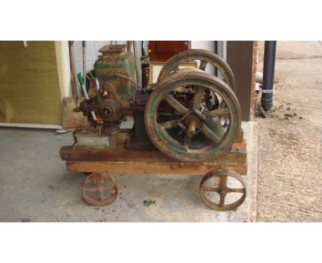Vintage open crank stationary engine by Bamford on trolley
