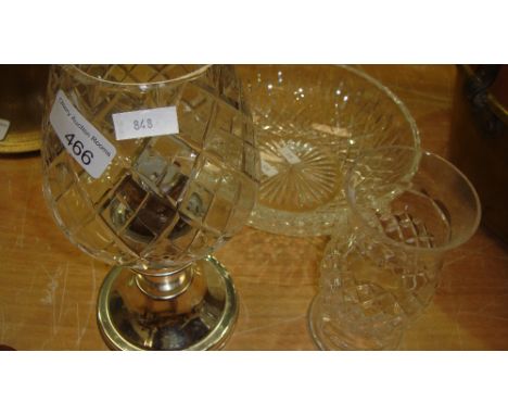 Cut glass lamp, bowl and vase