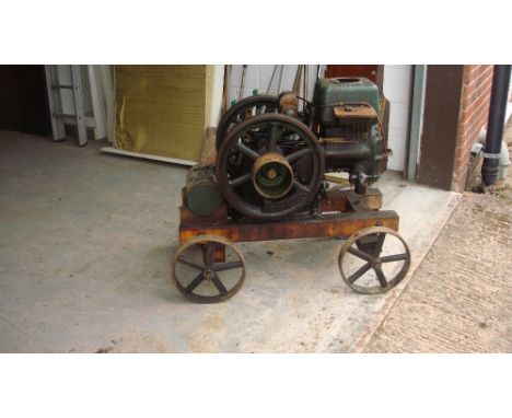 Vintage open crank stationary engine by Bentall Pioneer on trolley