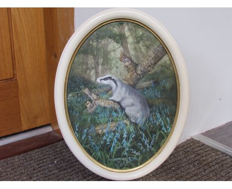 CHRISTOPHER SCALES (XX) : An oval watercolour of a badger. 38cm tall 