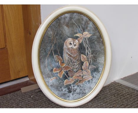 CHRISTOPHER SCALES (XX) : An oval watercolour of an owl. 38cm tall 
