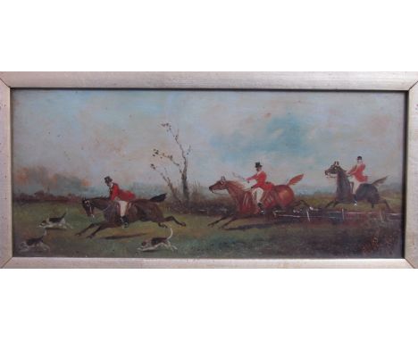 PHILIP HENRY RIDEOUT (1860-1920): A pair of gilt framed oils on glass of hunting scenes, signed bottom right and dated 1895, 