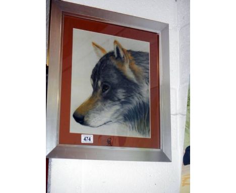 A framed and glazed print of a wolf, COLLECT ONLY.
