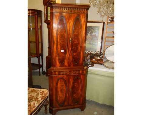 A good quality mid 20th century four door corner cupboard with drawer and mirrored shelf. COLLECT ONLY.