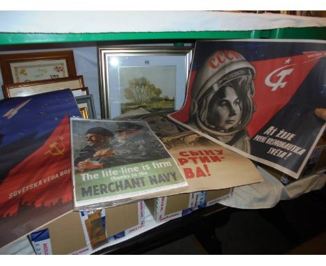 Three Russian posters and a Merchant Navy poster.Reprints by 'Nottingham contemporary' 