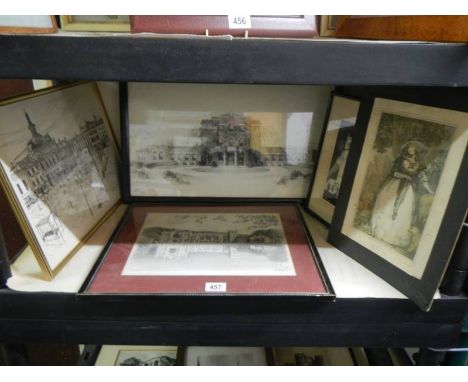 Two shelves of prints including architectural, COLLECT ONLY.