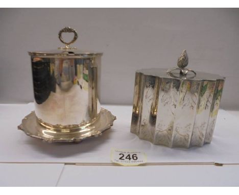 A good quality silver plate tea caddy and a silver plate conserve pot (missing liner).