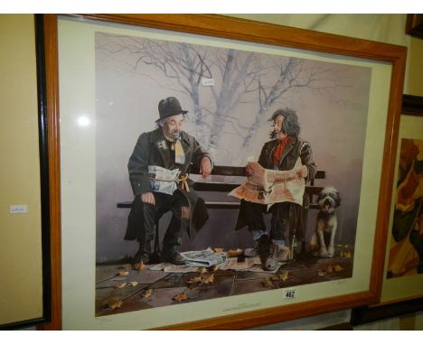 A framed and glazed print entitled 'The Trumps' signed L Bushkin. COLLECT ONLY.