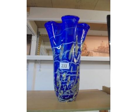 A tall overlaid cobalt blue art glass vase, height 35 cm.