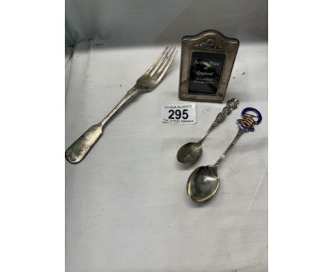 A Silver H/M picture frame 7.5 x 5cm, A silver fork &amp; 2 silver teaspoons