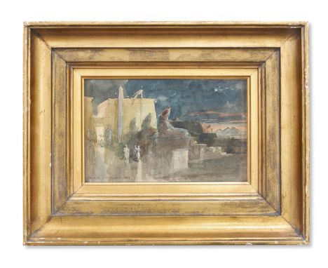 WILLIAM SIMPSON (ENGLISH 1823 - 1899) TWO EGYPTIAN VIEWS AT NIGHT Watercolour heightened with white on buff paper The first s