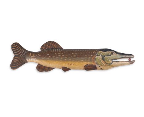 A PAINTED METAL MODEL OF A PIKE  IN THE 19TH CENTURY FOLK ART MANNER, LATE 20TH CENTURY  125cm long, 32.5cm high     Conditio
