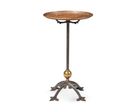 A COPPER BRASS AND CAST IRON OCCASIONAL TABLE  BY W A S BENSON, LATE 19TH/EARLY 20TH CENTURY stamped 'W A S BENSON' 67cm high
