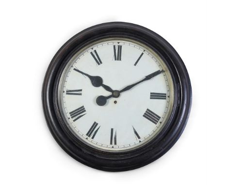 A VICTORIAN EBONISED WALL TIMEPIECE LATE 19TH CENTURY With an enamelled dial and single train fusee movement 55cm diameter ov