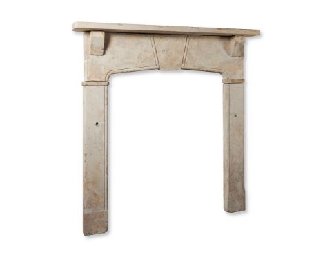 A LIMESTONE FIRE SURROUND  FRENCH, POSSIBLY EARLY 19TH CENTURY In four sections   Revised sizes:  approximately- external 165