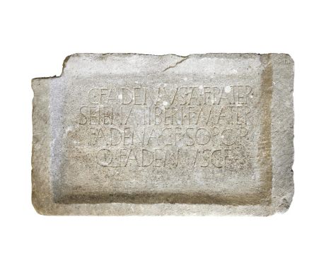 A ROMAN STONE FUNERARY TABLET  POSSIBLY 2ND CENTURY A.D  Of rectangular form, inscribed indistinctly  C F A DENVS A F PATER  