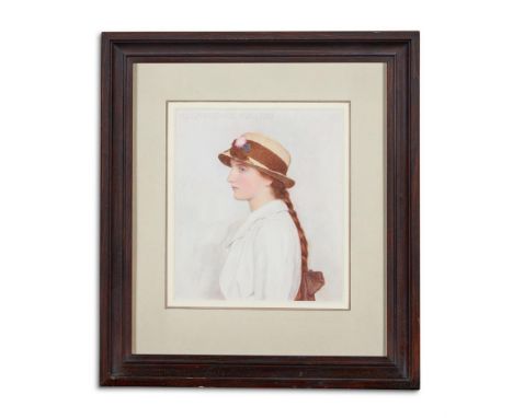 GEORGE LAWRENCE BULLEID (ENGLISH 1858-1933)  YOUNG GIRL IN A STRAW HAT  Watercolour on paper laid to board Signed (upper left