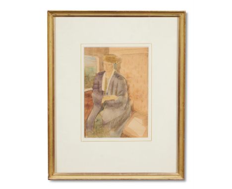 λ&nbspHENRY LAMB (BRITISH 1883-1960)  STUDY OF A FIGURE IN A TRAIN CARRIAGE Watercolour  Stamped with Studio Stamp (lower lef