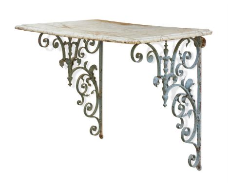 A GREY PAINTED WROUGHT IRON AND MARBLE CONSOLE TABLE  19TH CENTURY 74cm high, 91cm wide, 60cm deep   Condition Report:  Overa