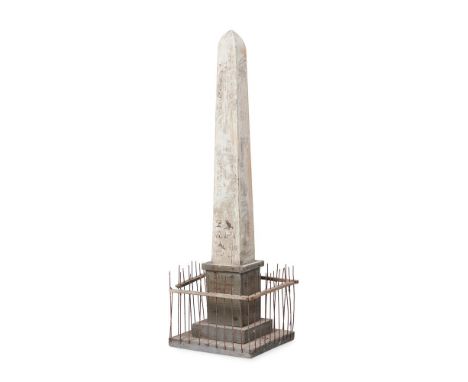 A CARVED WOOD MODEL OF AN EGYPTIAN OBELISK  19TH CENTURY  Possibly Cleopatra's Needle, painted softwood with distressed surfa