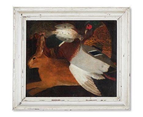 FRENCH SCHOOL (19TH/20TH CENTURY) A HARE, A PHEASANT, A SNIPE AND A MALLARD ON A LEDGE  Oil on canvas 47 x 56cm (18½ x 22 in.