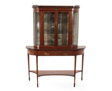 ~ A Satinwood and Polychrome Decorated Display Cabinet, labelled from S &amp; H Jewells, Furniture Warehouses, 29, 30 and 31 